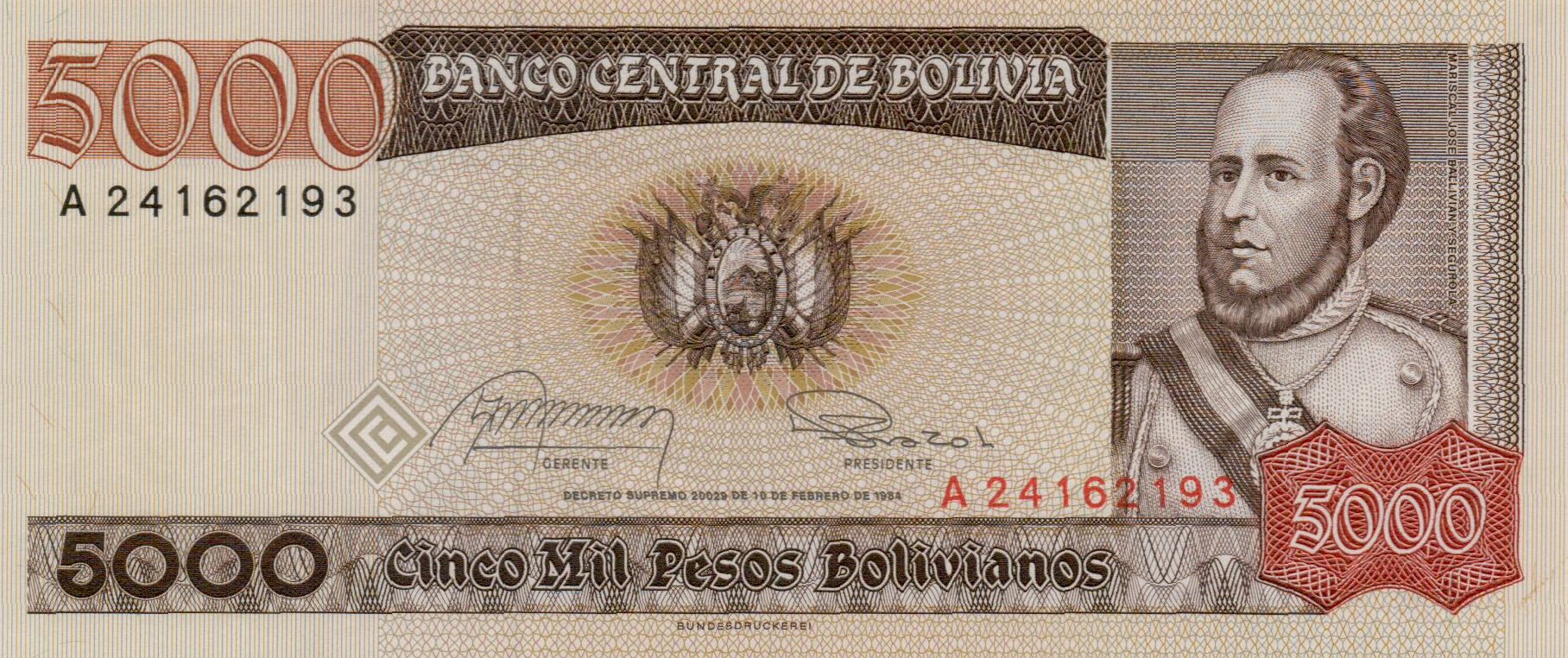 Bolivia 5000 1981 UNC P-168/a1
